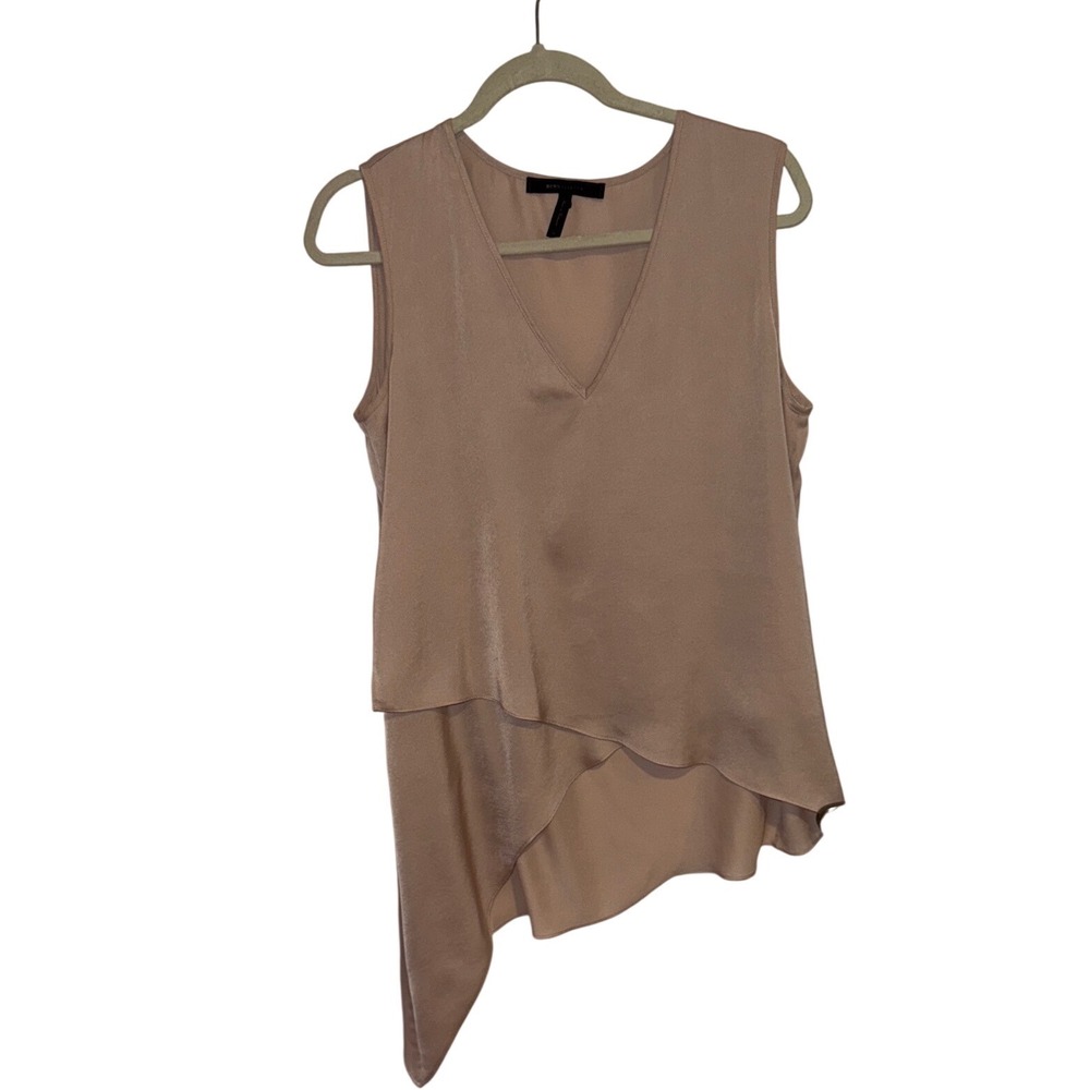 BCBGMAXAZRIA Nikko Bare Pink Asymmetrical Layered V-Neck Satin Balletcore M Top